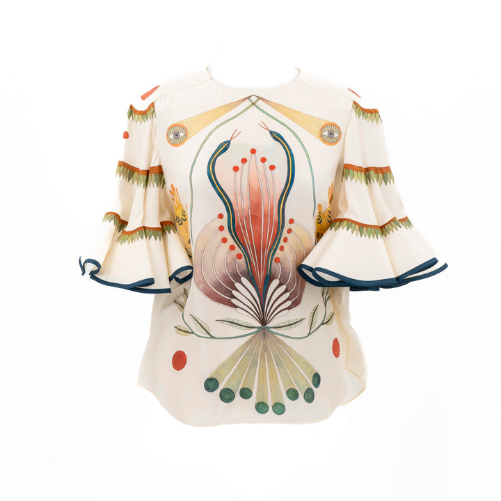 Chloe Runaway Painting print silk satin blouse FR 38 UK 10 US 6 ladies