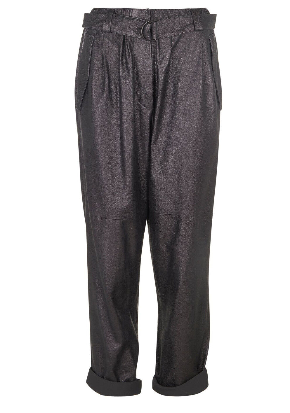 BRUNELLO CUCINELLI TAPARED BLACK METALLIC LEATHER TROUSERS PANTS I 40 UK 8 US 4 ladies