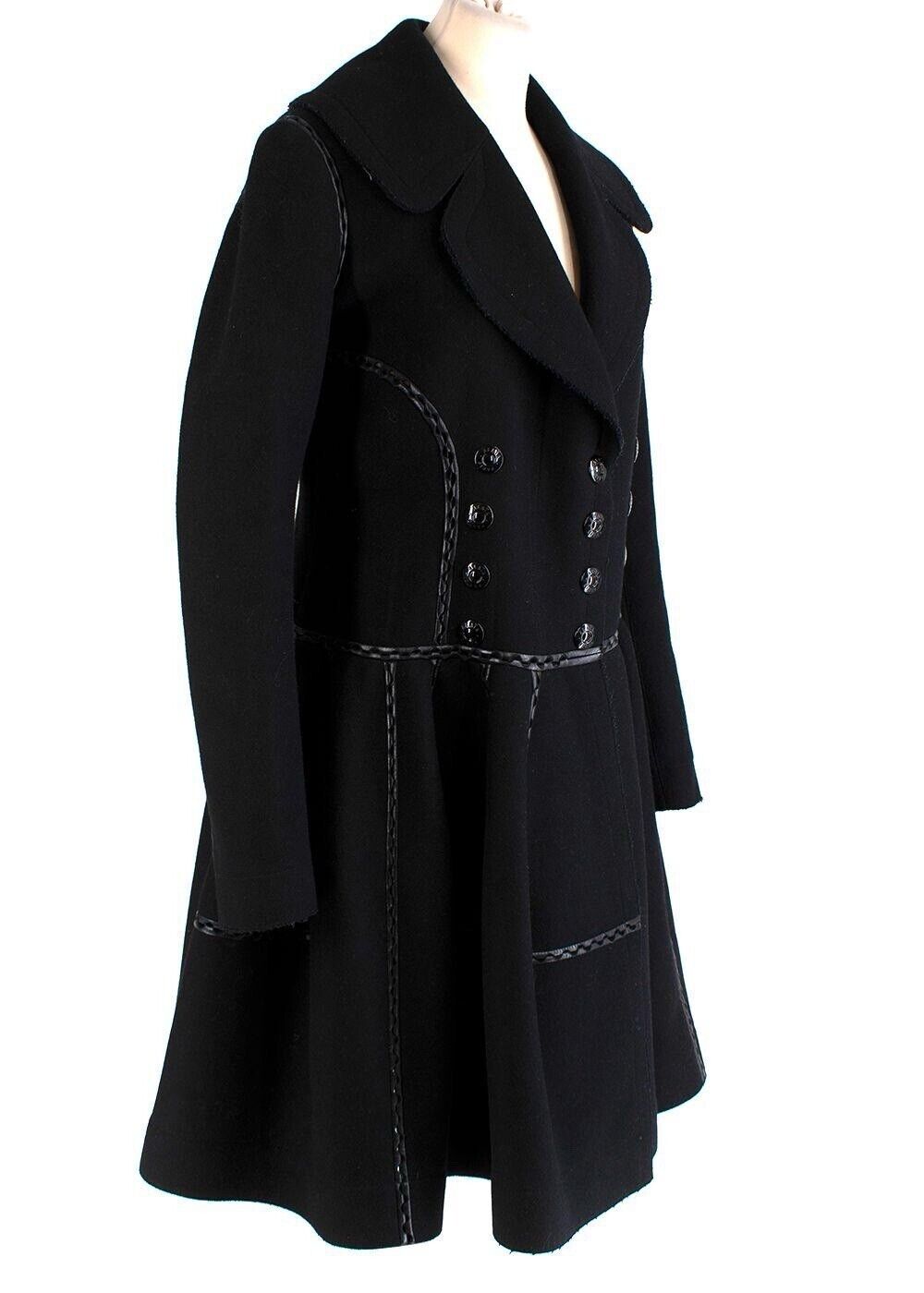 AZZEDINE ALAÏA ALAIA Wool Leather Trim Coat Fit & Flare F 38 US 6 UK 10 ladies