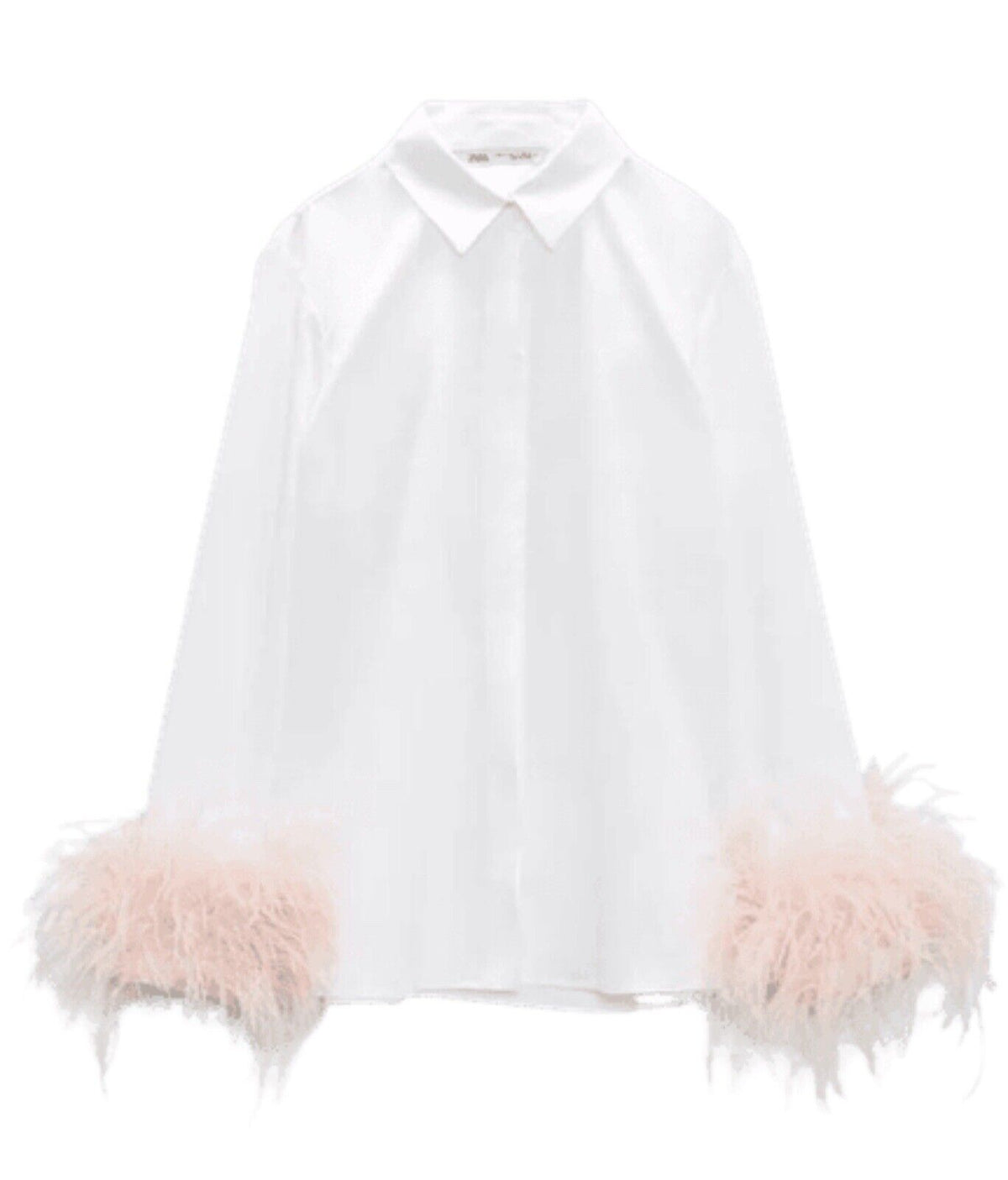 ZARA WOMAN WHITE POPLIN SHIRT WITH FEATHER APPLIQUÉS 8976/545 Size L large ladies