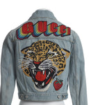 Gucci Embroidered Tiger Cropped Denim Jacket Light Blue Size I 42 UK 10 US 6 ladies