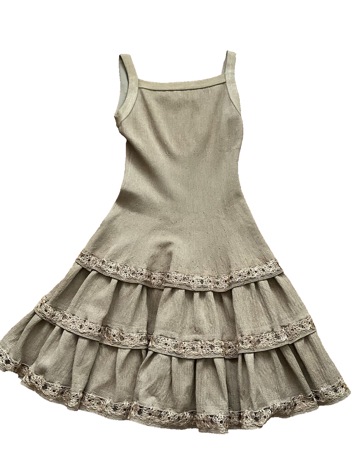 AZZEDINE ALAÏA ALAIA Brown Raffia Flower Knit MINI DRESS F 36 UK 8 US 4 ladies