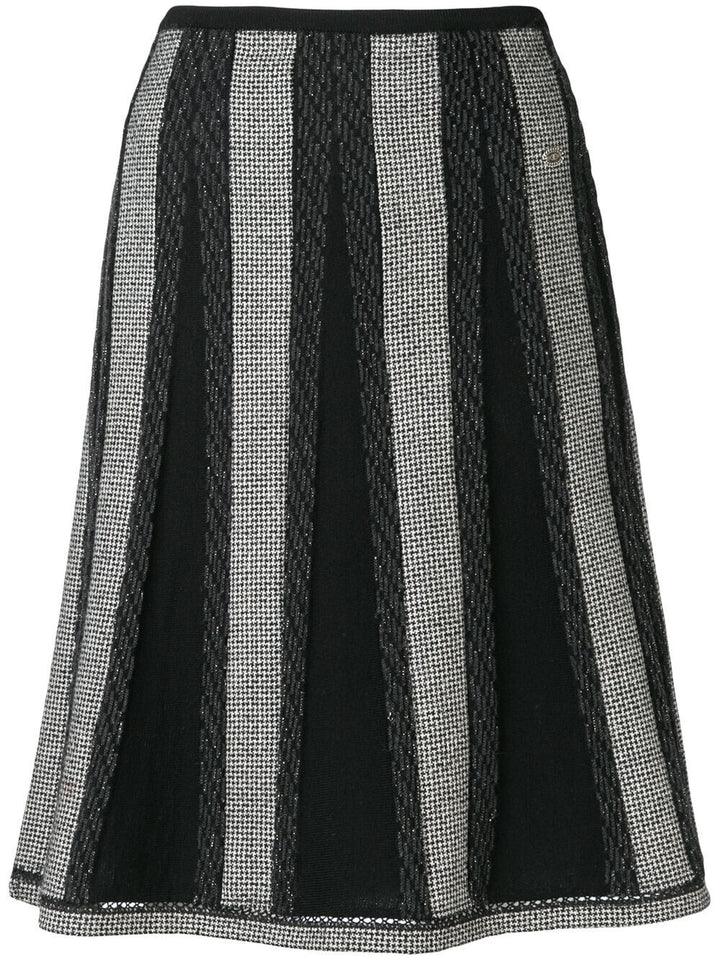 CHANEL BLACK HOUNDSTOOTH DETAIL WOOL SKIRT LADIES Size F 38 UK 10 US 6  ladies