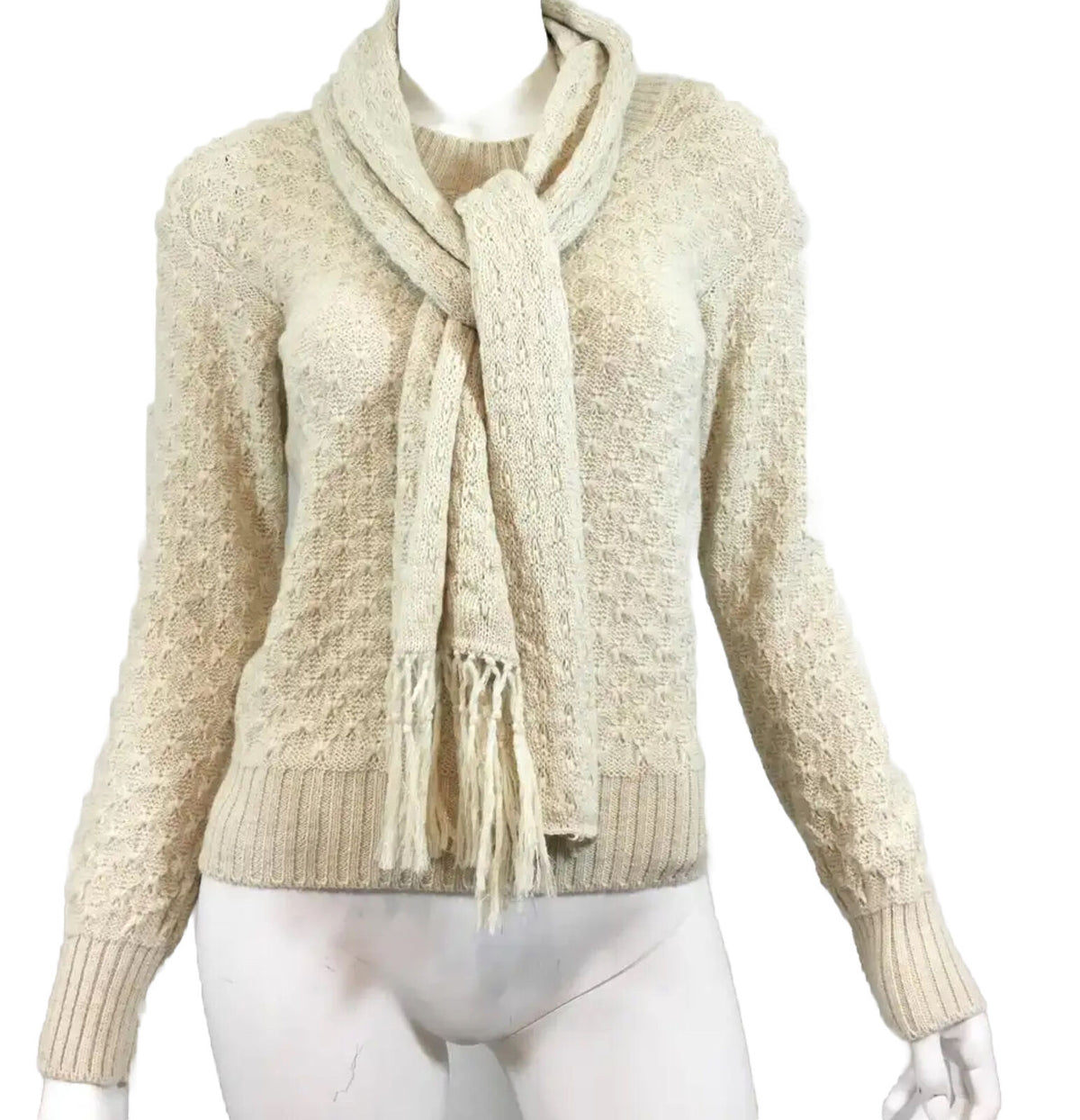 CHANEL Bombay Alpaca Including Scarf Knit Open Sweater Jumper F 42 UK 14 US 10 ladies