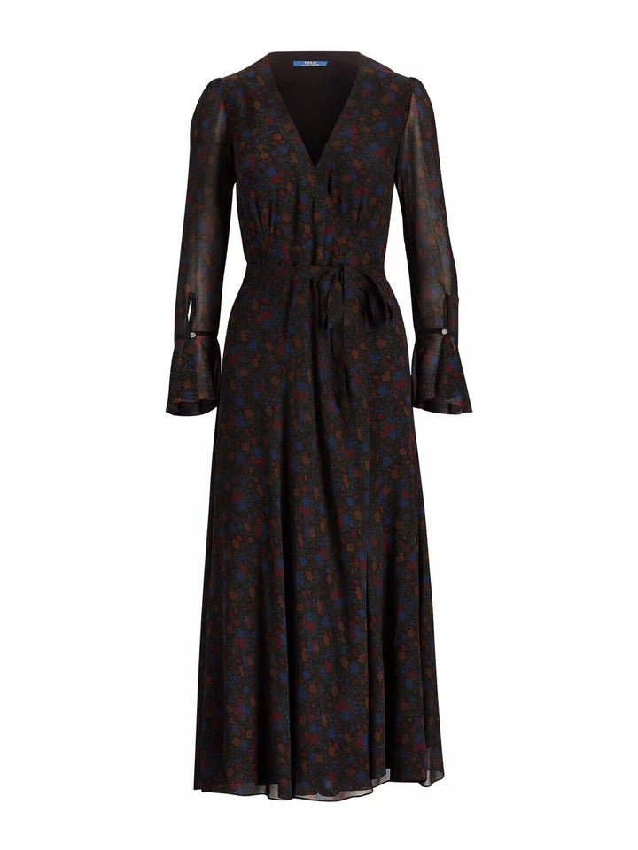 Ralph Lauren Polo Runaway Floral Wrap Maxi Dress Silk US 10 UK 14 ladies