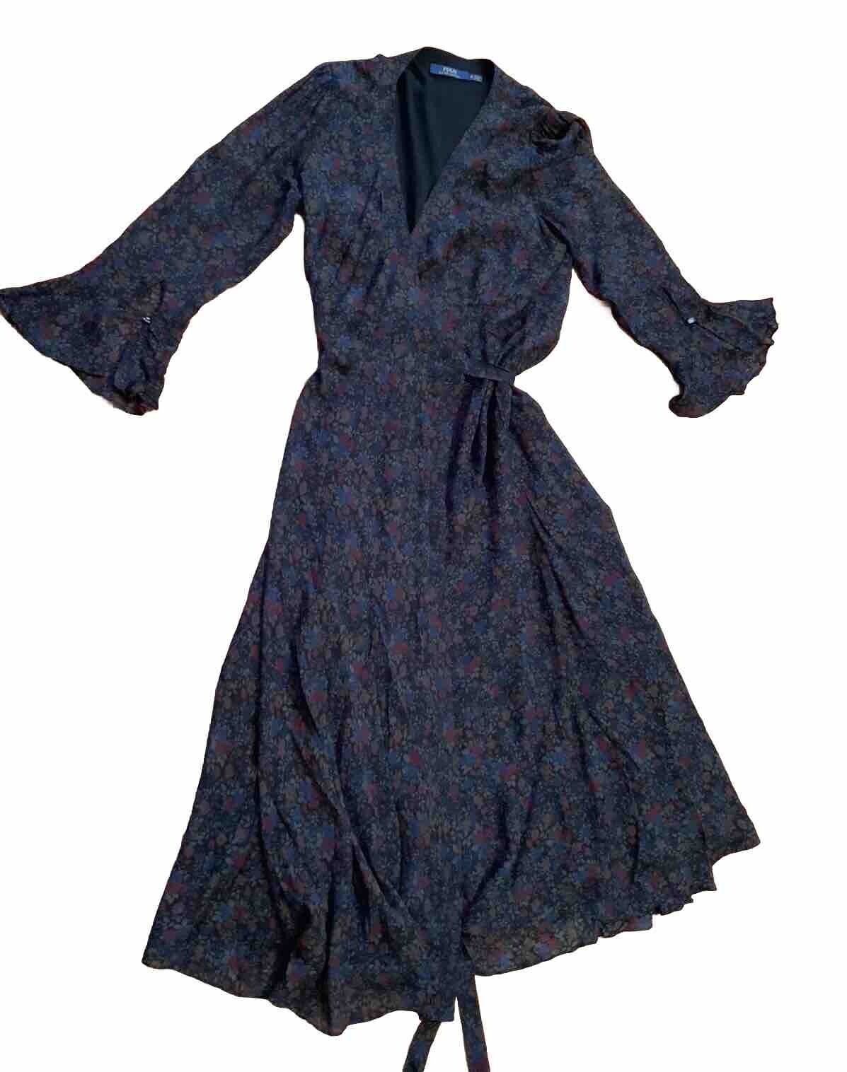 Ralph Lauren Polo Runaway Floral Wrap Maxi Dress Silk US 10 UK 14 ladies