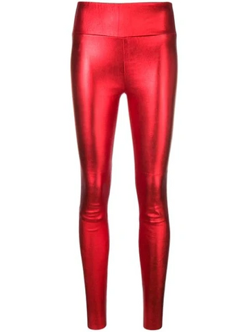 Sprwmn Red Metallic Leather High-Waisted Leggings Pants Trousers Size S small ladies