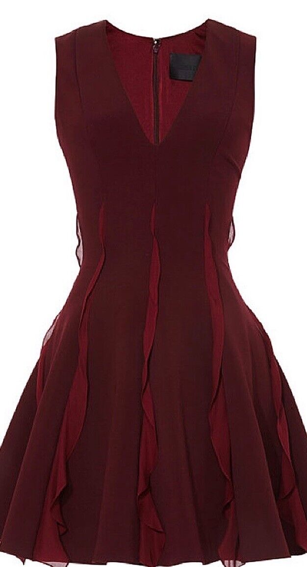 Cushnie et Ochs Burgundy Gorgette Trim Dress Size US 2 UK 6 XS ladies