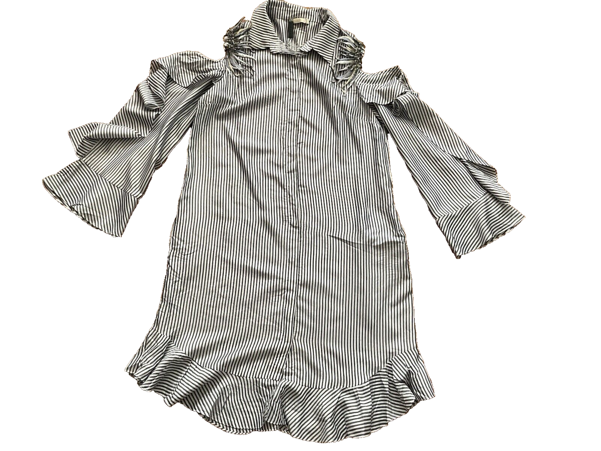 Gizia Striped Shirt Dress Embroidered MINI DRESS 38 S small ladies