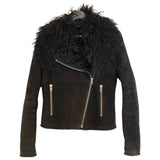 Joseph Shearling Mongolian Fur Leather Sheepskin Biker Jacke Sz. F 38 UK 10 US 6 ladies