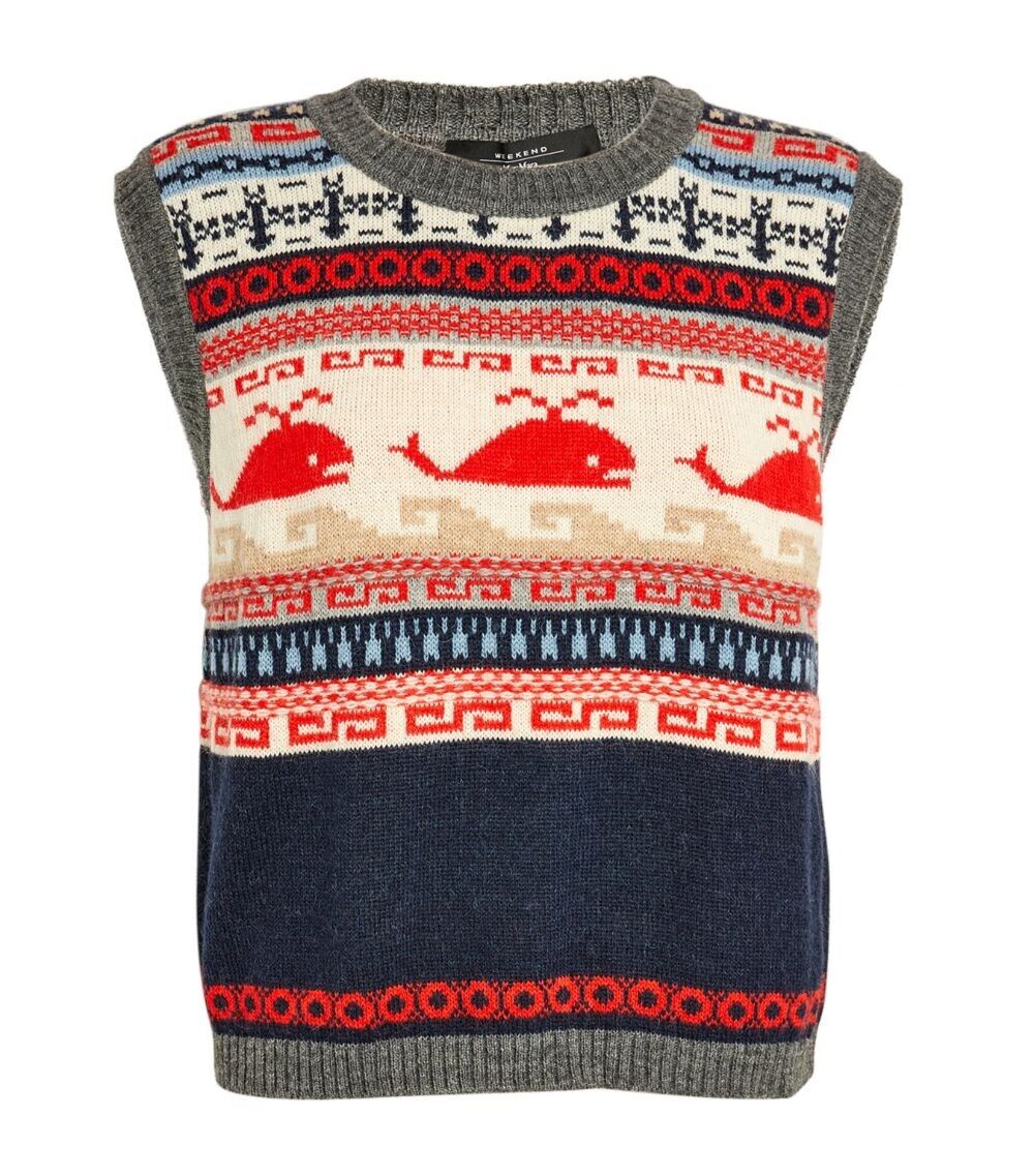 WEEKEND MAX MARA Fair Isle Sweater Vest Wool & Alpaca Knit Size S small ladies
