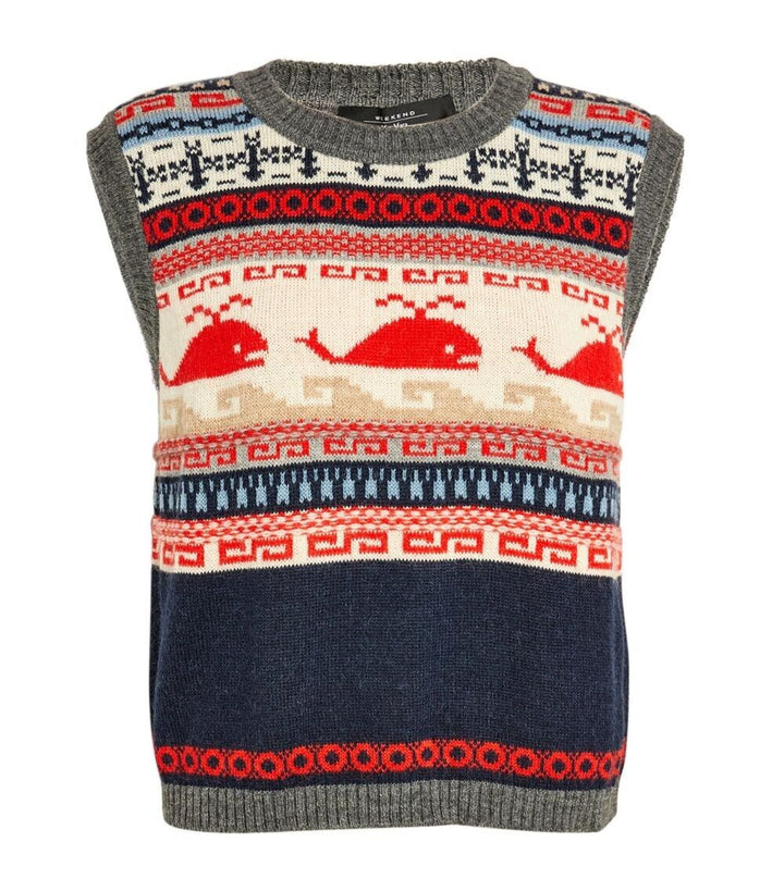 WEEKEND MAX MARA Fair Isle Sweater Vest Wool & Alpaca Knit Size S small ladies