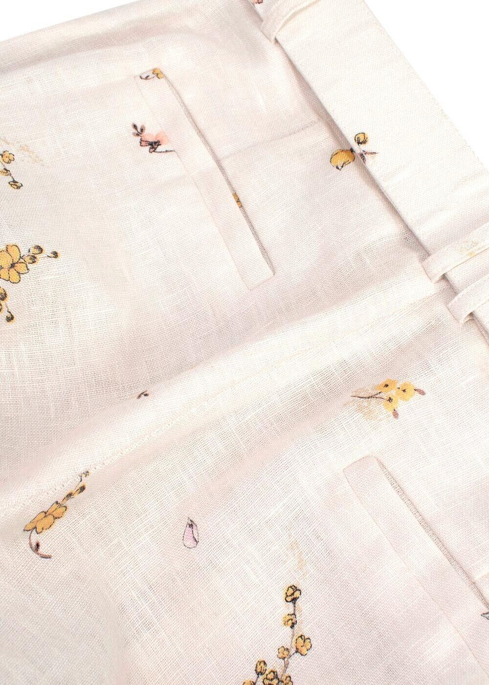 Zimmermann Jude Belted Scalloped Floral-Print Linen Wide-Leg Pants Size 1 S small ladies