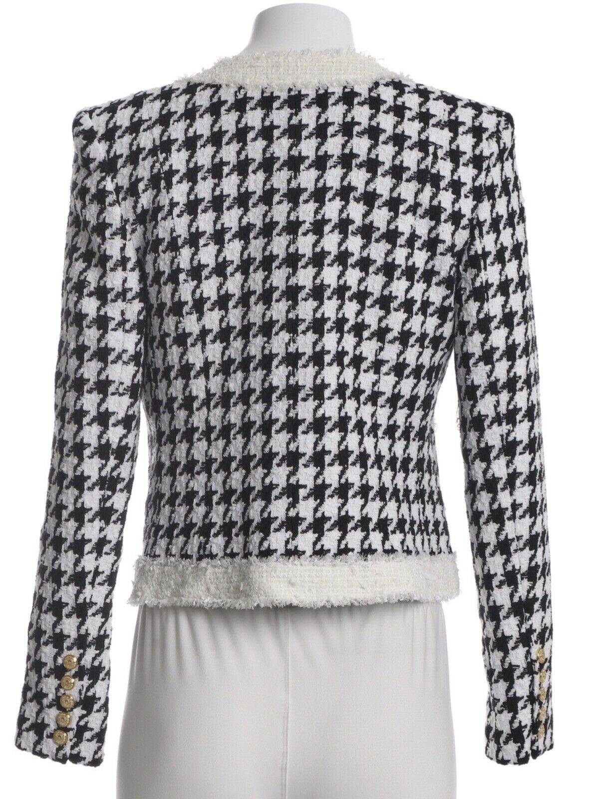 Balmain Houndstooth Tweed Collarless Jacket Blazer Size F 40 UK 12 US 8 ladies