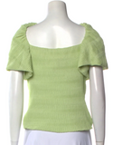 JONATHAN SIMKHAI Plisse Knit Puff-Sleeve Green Top Size US 6 UK 10 ladies