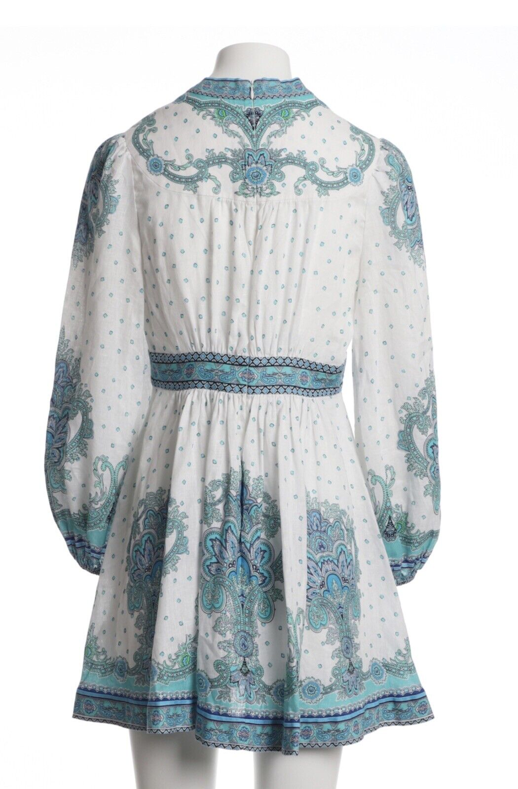 ZIMMERMANN Blue Bells Paisley-print Linen Mini Dress SIZE 2 M MEDIUM ladies