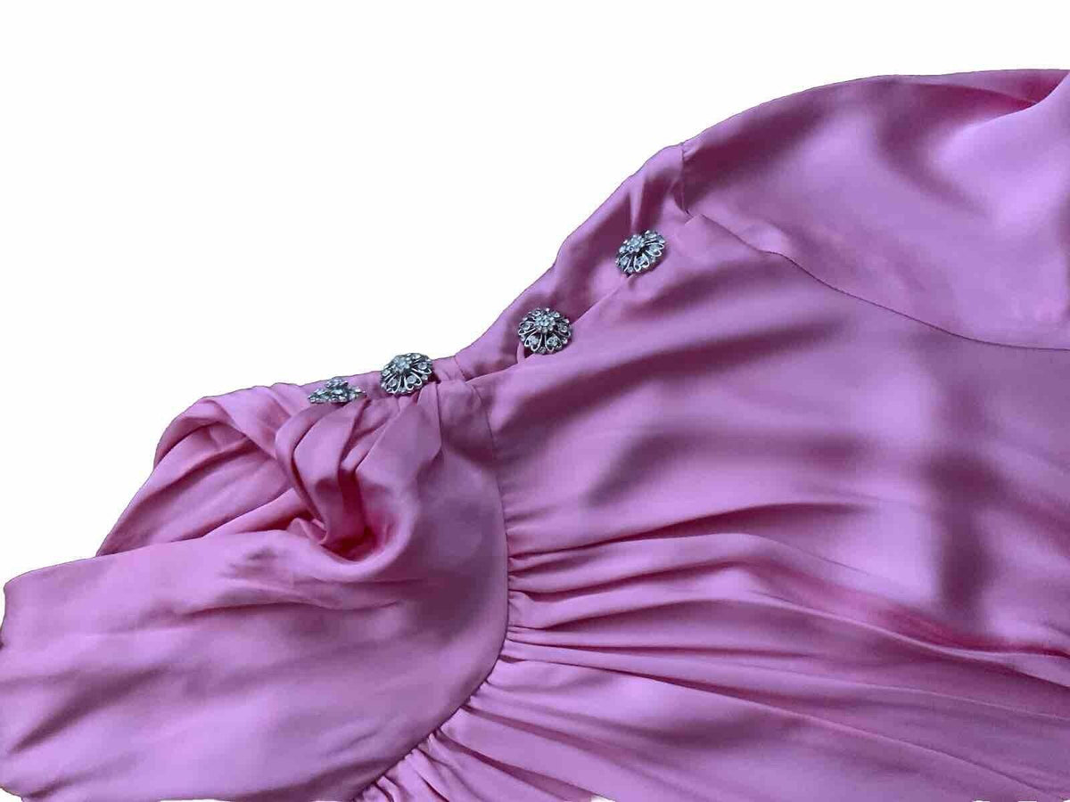 Zara Pink Satin High Neck Midi Dress With Jewel Buttons Size S Small ladies