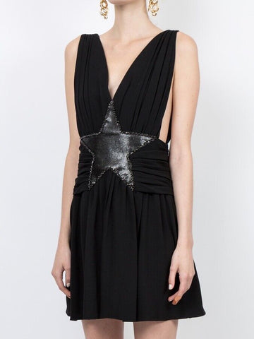 Saint Laurent star appliqu mini dress - Black Saint Laurent star appliqu mini dress - Black