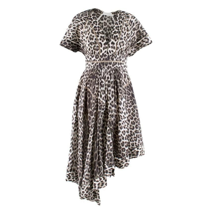 ZIMMERMANN Leopard Print V-Neck Short Sleeve Asymmetrical Dress Size 0 XS ladies