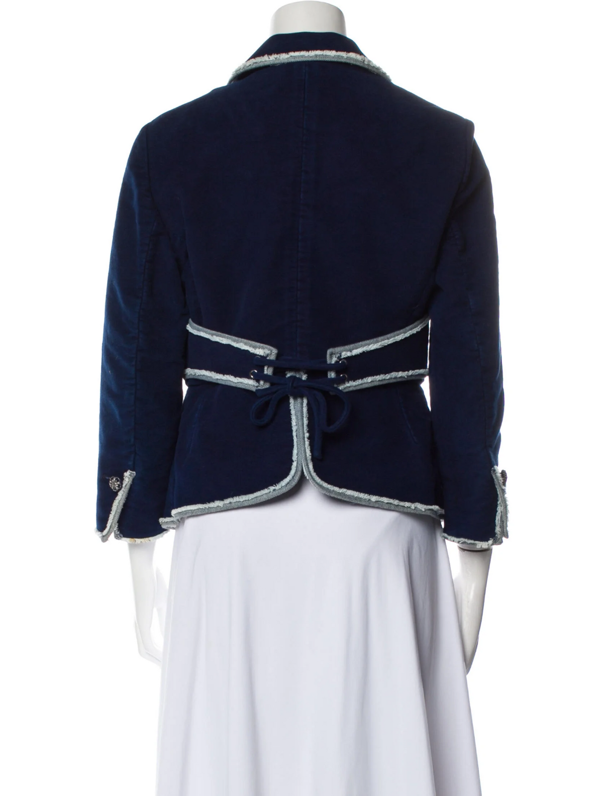 CHANEL Iconic 2007 Edge Detailed Jeans Denim Corset Jacket Size F 40 UK 12 US 8 ladies