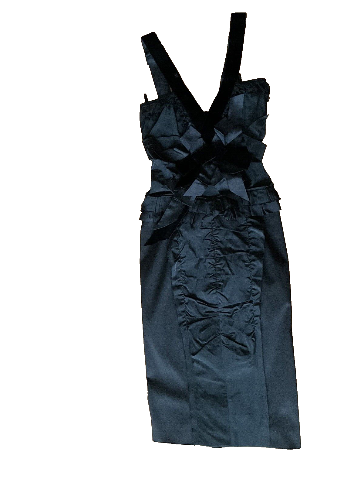 Nina Ricci Embellished Lace Insert Velvet Trim Black dress Size F 34 XXS ladies