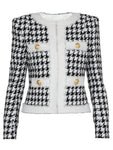 Balmain Houndstooth Tweed Collarless Jacket Blazer Size F 40 UK 12 US 8 ladies