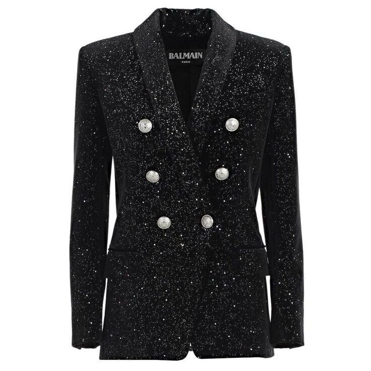 Balmain Black Velvet Celestial Suit Jacket Blazer Size F 38 ladies