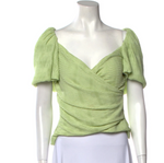 JONATHAN SIMKHAI Plisse Knit Puff-Sleeve Green Top Size US 6 UK 10 ladies