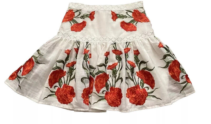 Alexis Linen Floral Embroidered Mini Flare Skirt SZ S Small ladies