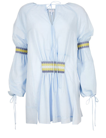 LOEWE Blue Embroidered Oversized Cotton Blouse Tunic Size 38 UK 10 US 6 ladies