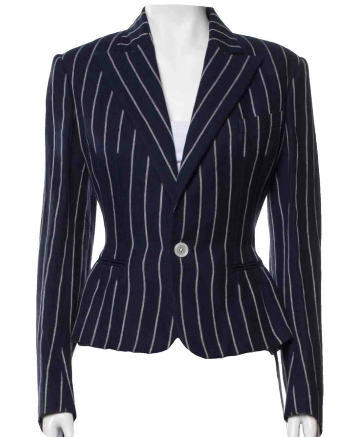 Ralph Lauren Collection Stripped Linen Fitted Single Breasted Blazer Jacket US 8 ladies