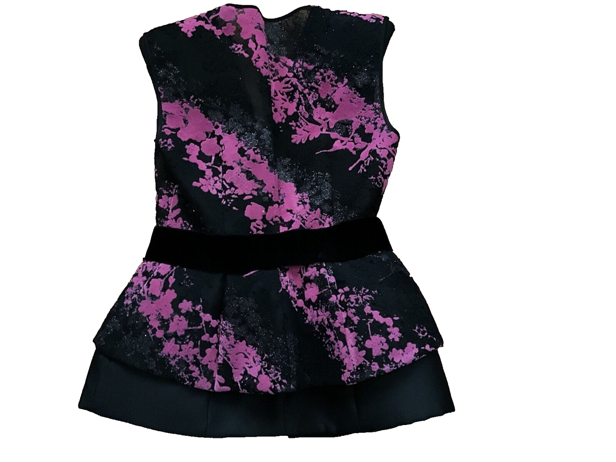 Antonio Berardi Pink Black Jacquard Skirt Suit Set Size I 42 UK 10 US 6 ladies