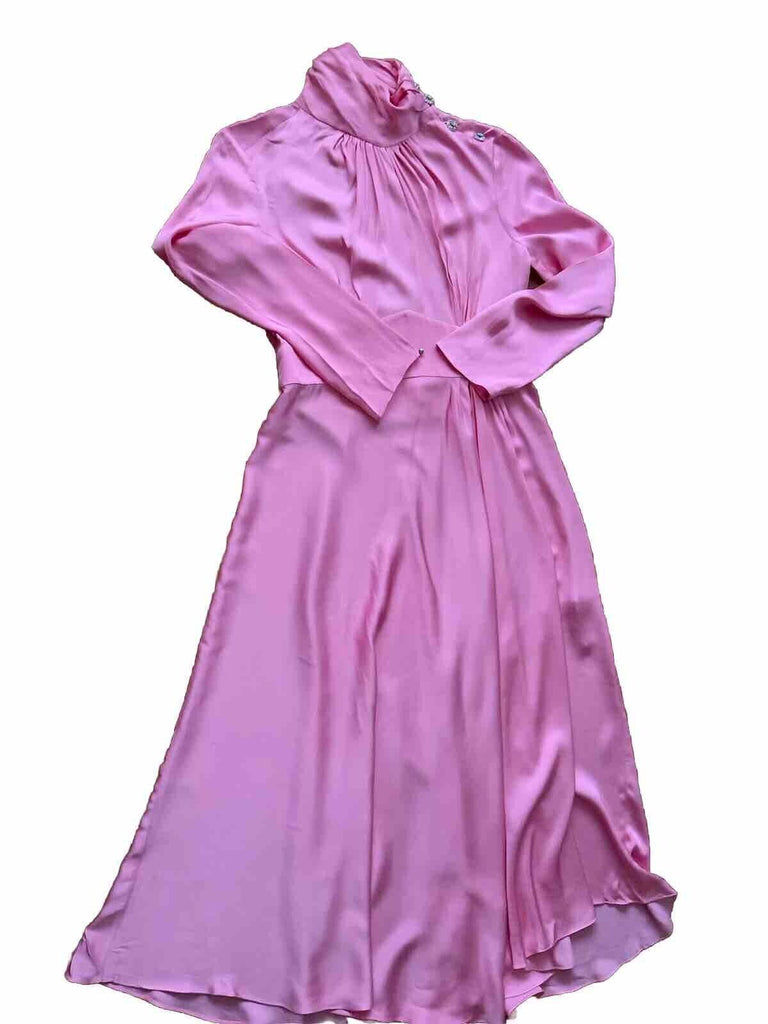 Zara Pink Satin High Neck Midi Dress With Jewel Buttons Size S Small l Afashionistastore Zara Pink Satin High Neck Midi Dress With Jewel Buttons Size S Small l Afashionistastore