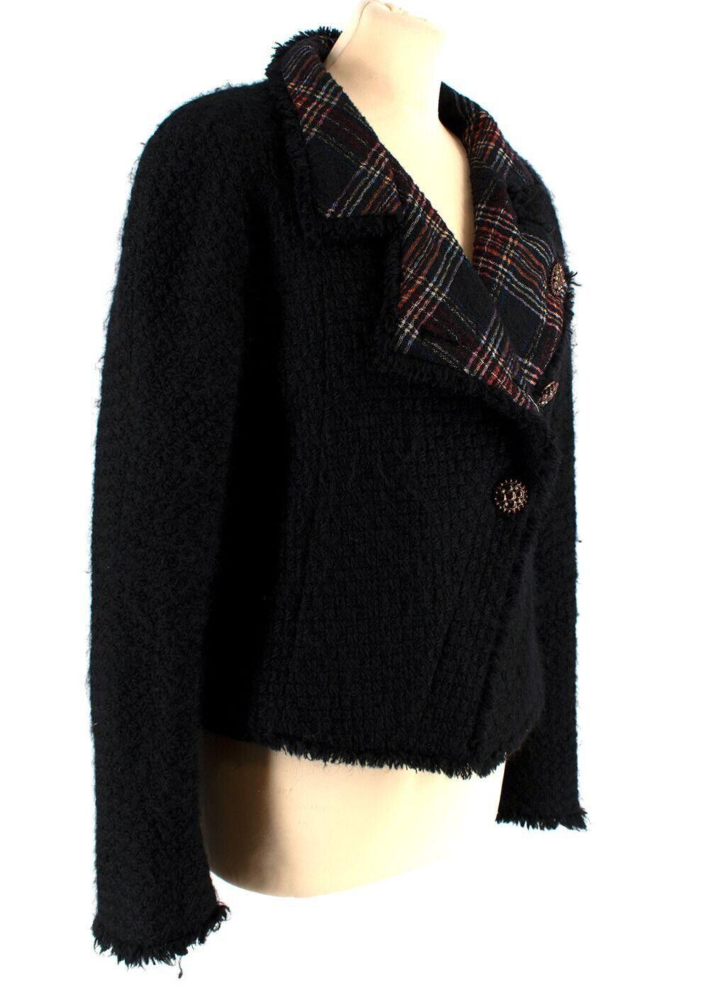 Chanel Iconic La Petit Vest Noir Tartan Trim Tweed Asymmetric Jacket F 38 UK 10 ladies