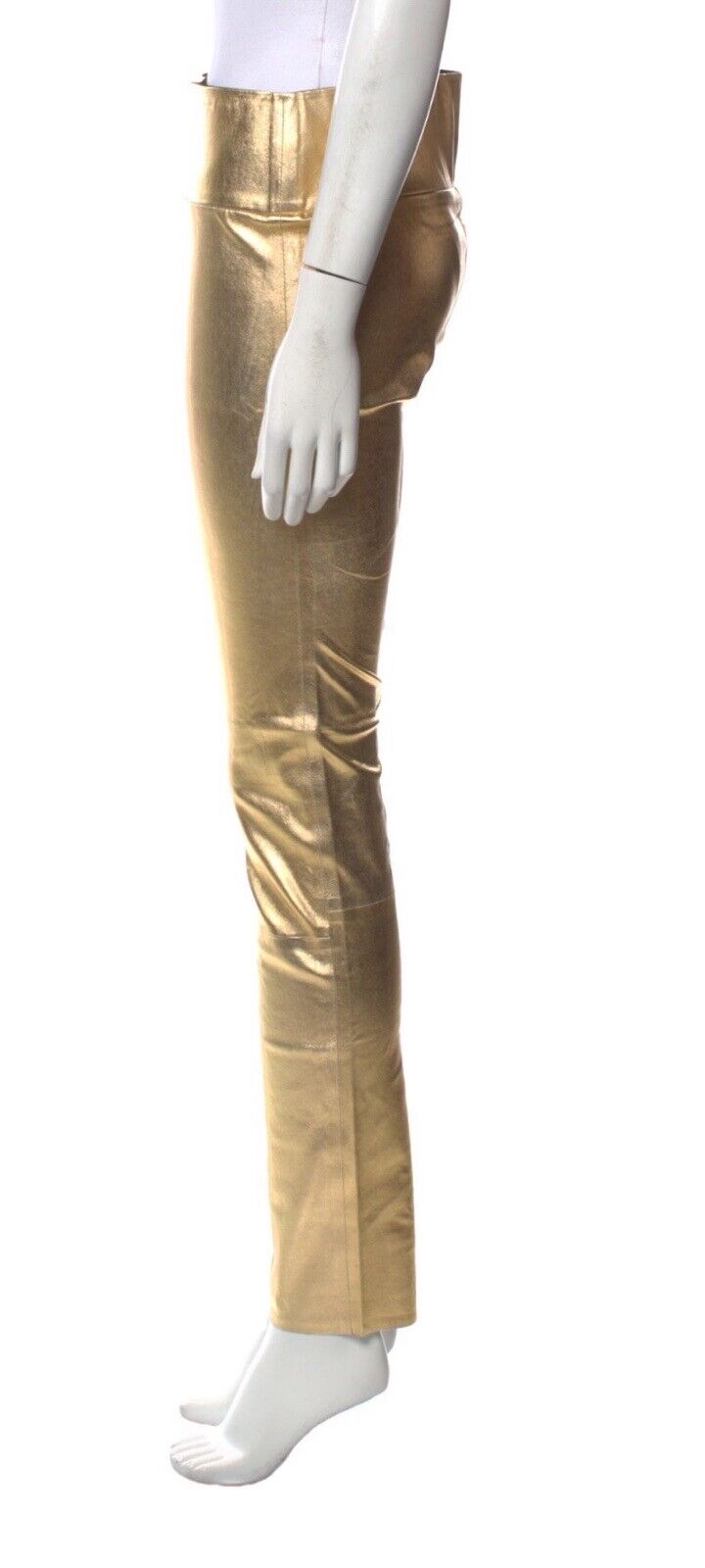 Sprwmn Gold Metallic Leather High-Waisted Leggings Pants Trousers Size S small ladies