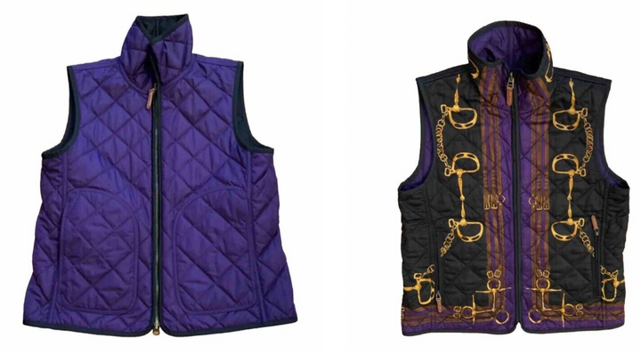 Ralph Lauren Reversible Equestrian Gold Chain Link Quilted Puffer Vest Gilet M ladies