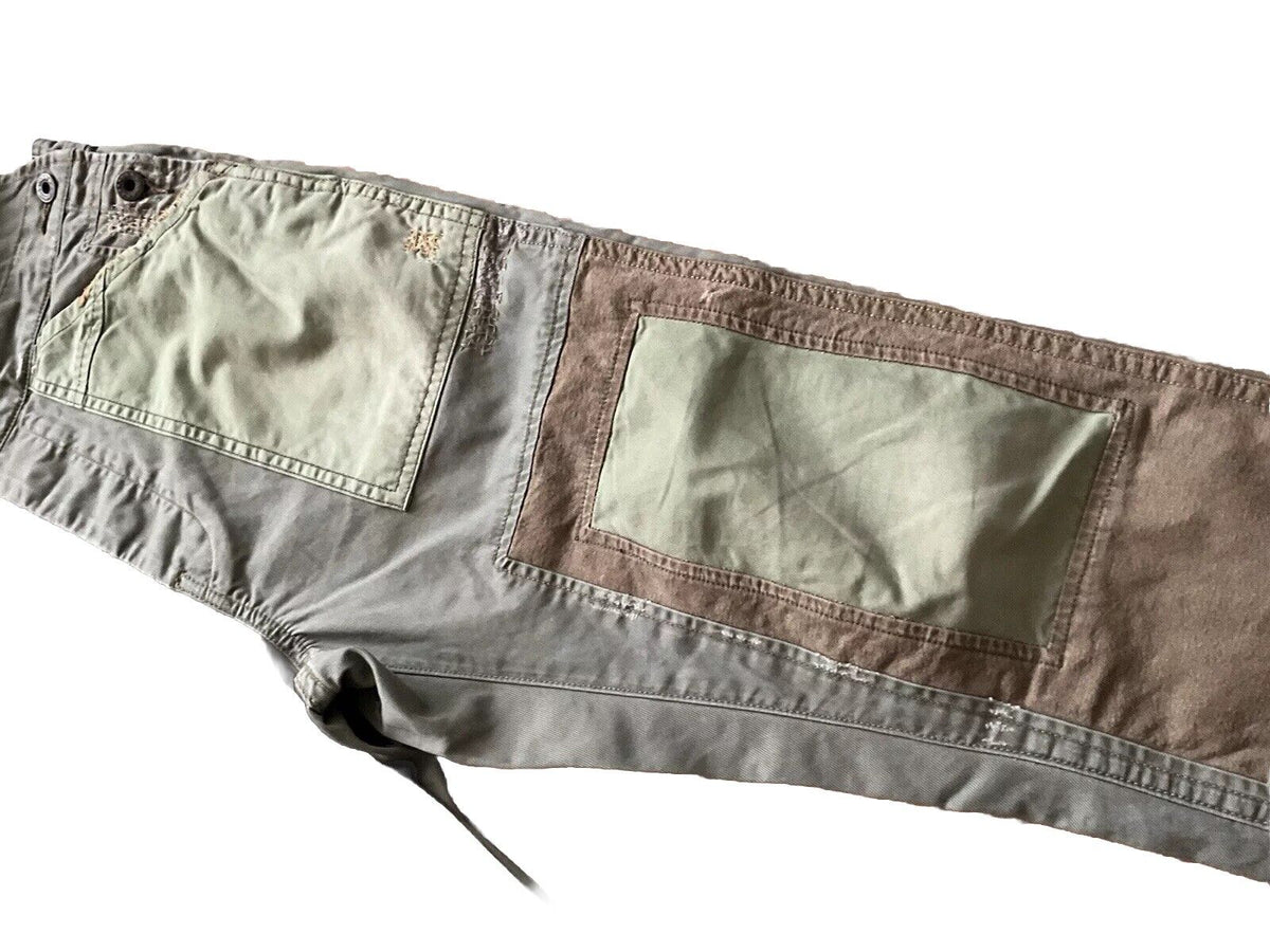 Denim &Supply Ralph Lauren Patchwork Distresssed Overalls in Khaki Jumpsuit Sz S ladies