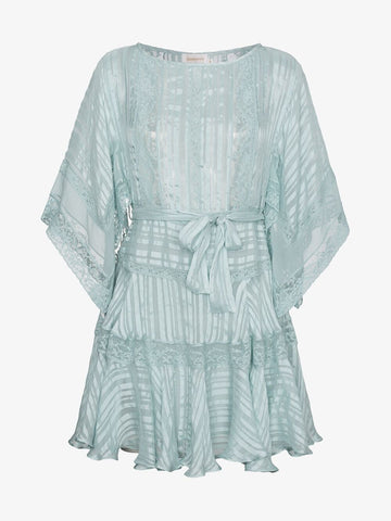 ZIMMERMANN Whitewave Veil Striped Lace Insert Silk Dress Size 0 XS ladies