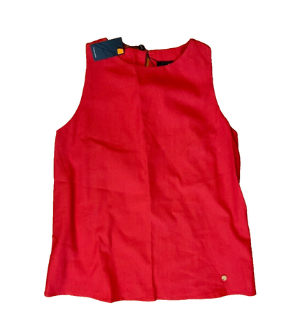 Perramus Red Linen Sleeveless Blouse size 40 UK 8 S small ladies