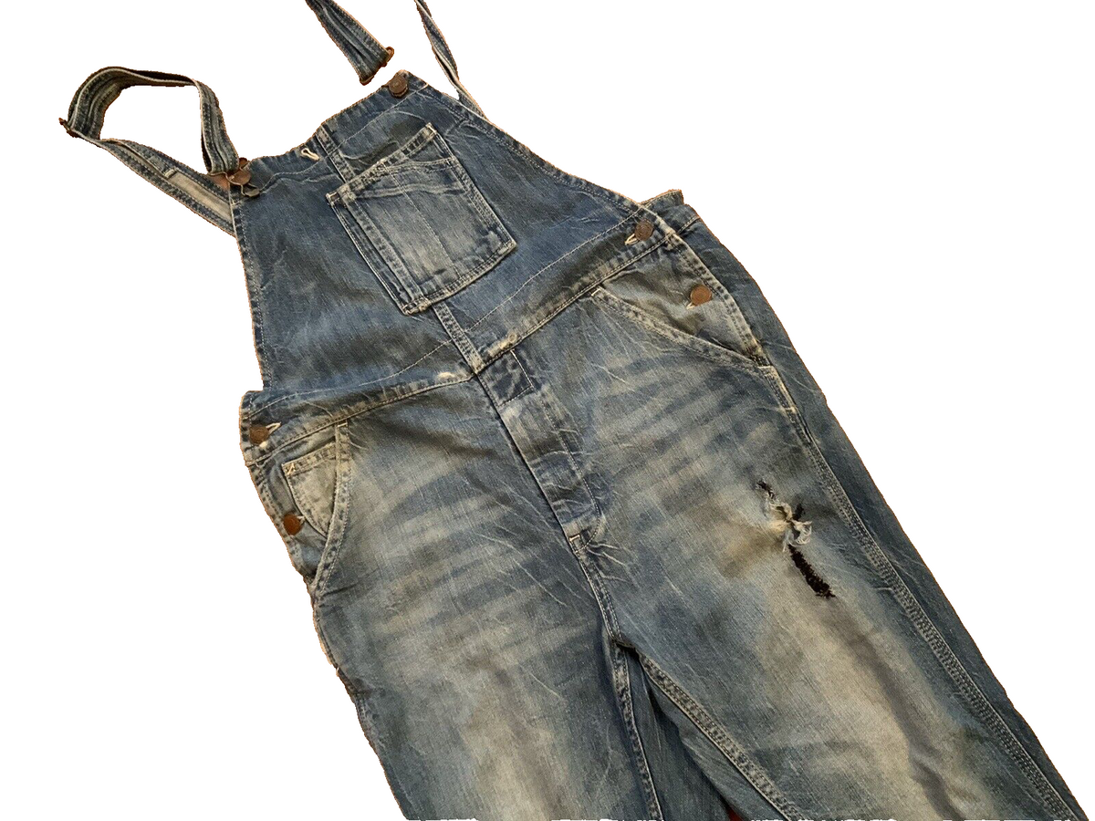 Relaxed Fit Denim Distresssed Overalls in Blue Jeans Jumpsuit Size M medium ladies