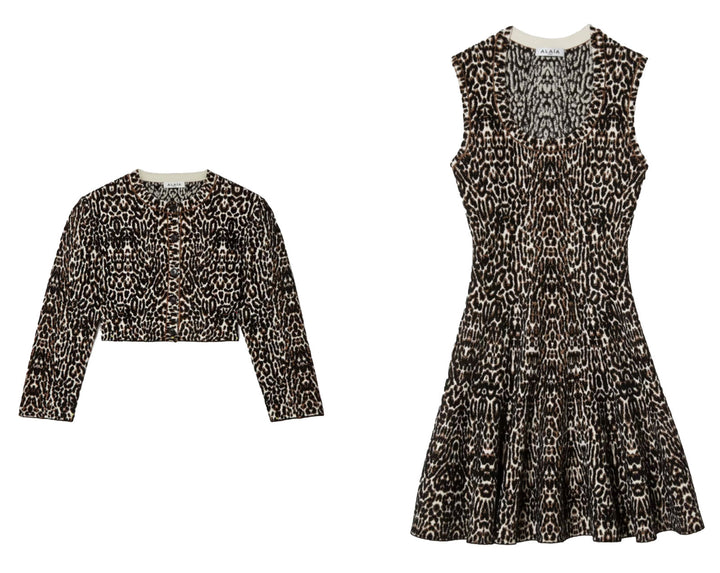 Alaïa 2023 Cropped leopard jacquard-knit cardigan & Dress Set Size F 38 ladies