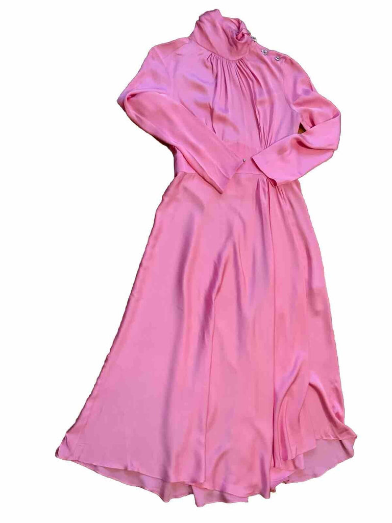 Zara Pink Satin High Neck Midi Dress With Jewel Buttons Size S Small l Afashionistastore Zara Pink Satin High Neck Midi Dress With Jewel Buttons Size S Small l Afashionistastore