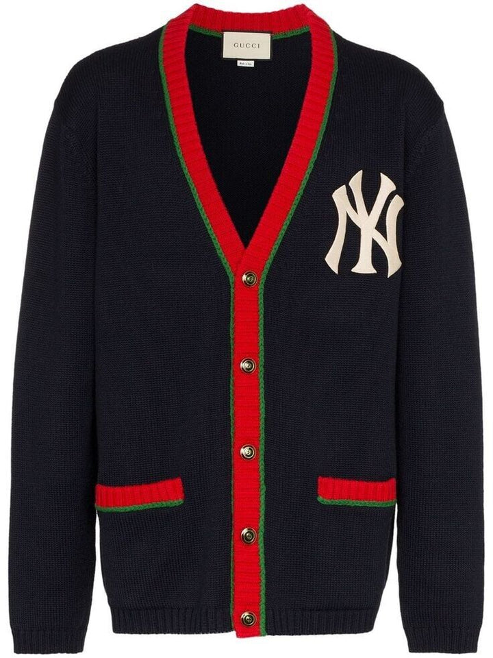 Gucci NY Yankees navy alpaca knit cardigan sweater jumper size 3XL men