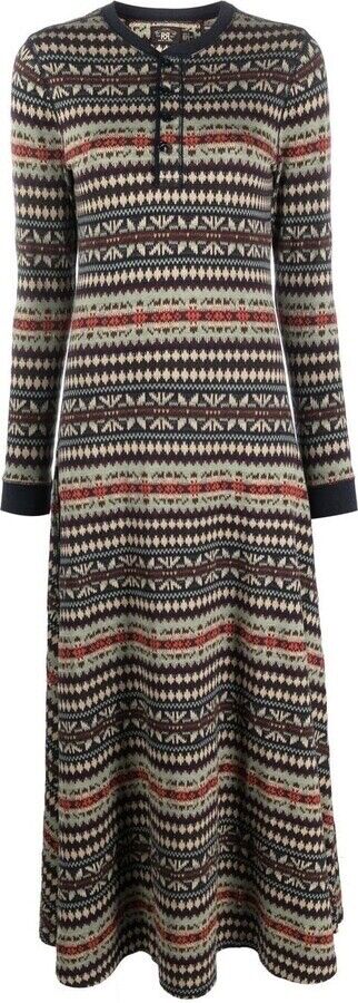 Ralph Lauren RRL Henley fair isle-print Knit maxi dress Size US 2 UK 6 XS ladies