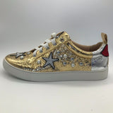 Kurt Geiger Gold Embroidered Pearls Low Top Sneakers Trainers Metallic Size 40 ladies