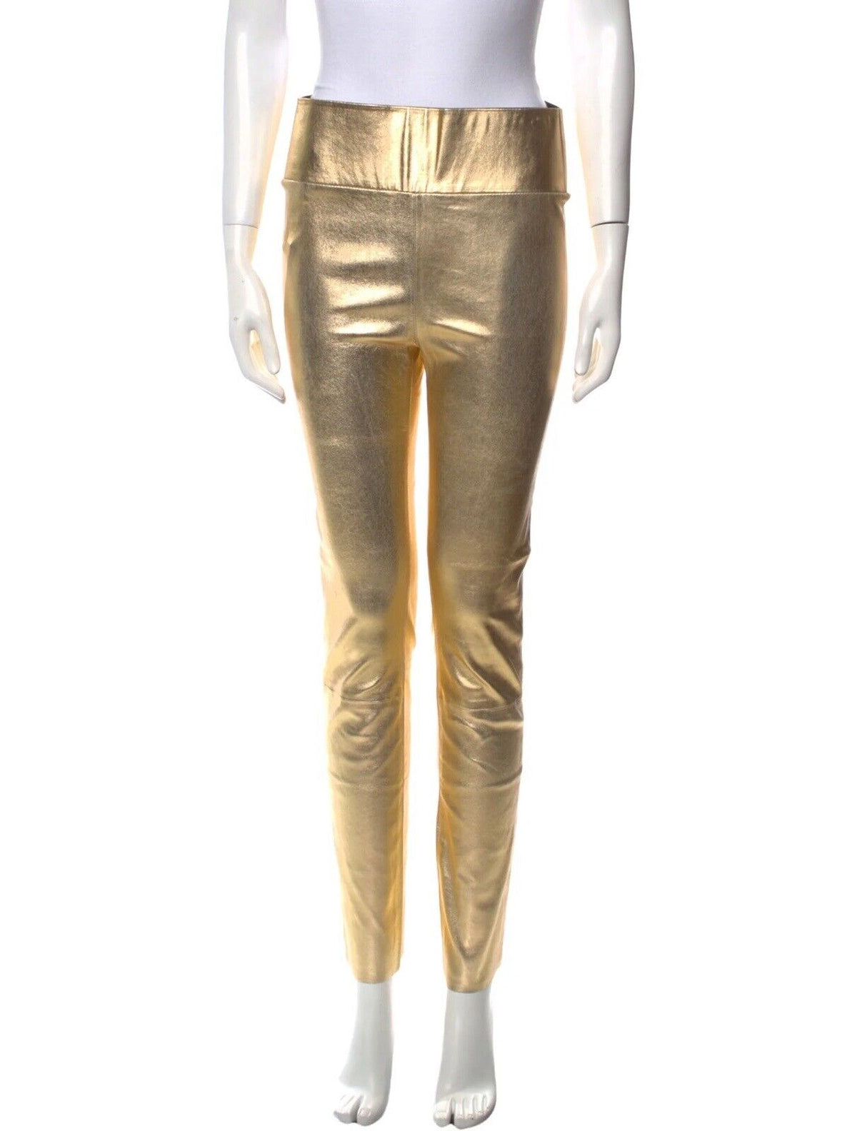 Sprwmn Gold Metallic Leather High-Waisted Leggings Pants Trousers Size S small ladies