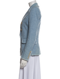 Balmain Double-breasted Cotton-blend Bouclé-tweed Blazer In Blue Size F 40 UK 12 ladies