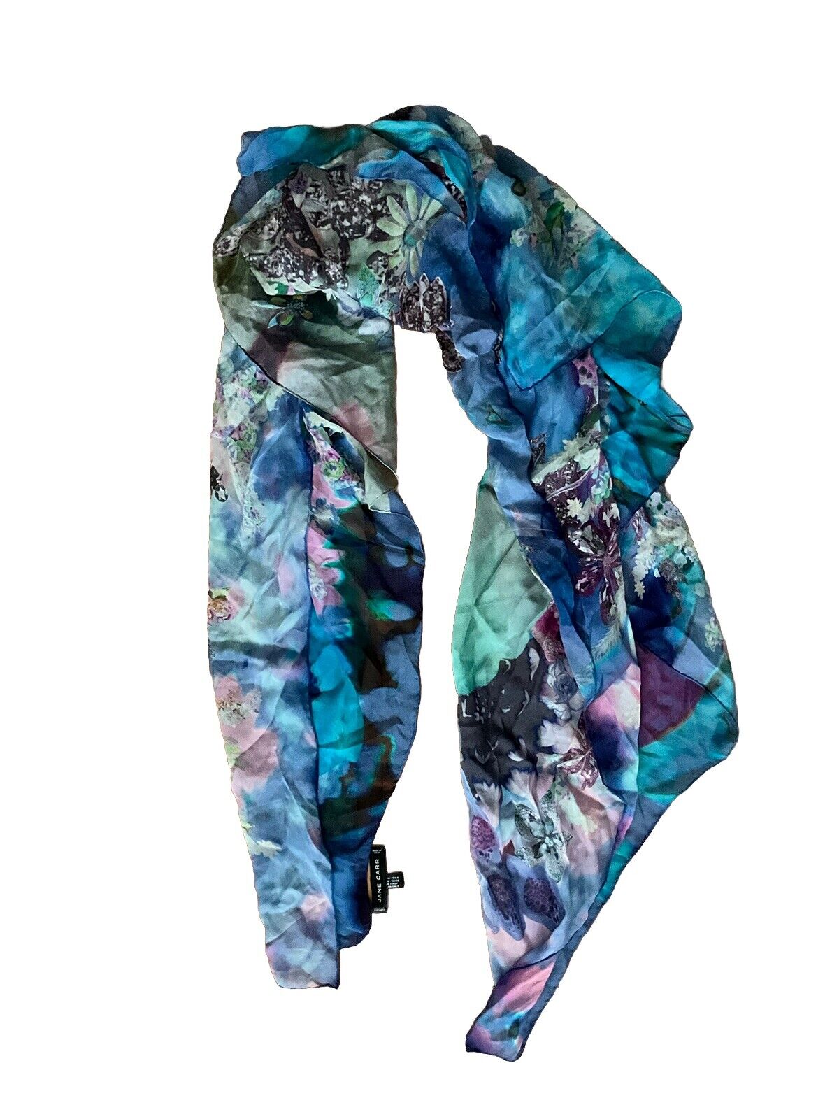 Jane Carr Printed Shawl Scarf in blue chiffon silk extra large 70.9 x 51.2 inch ladies