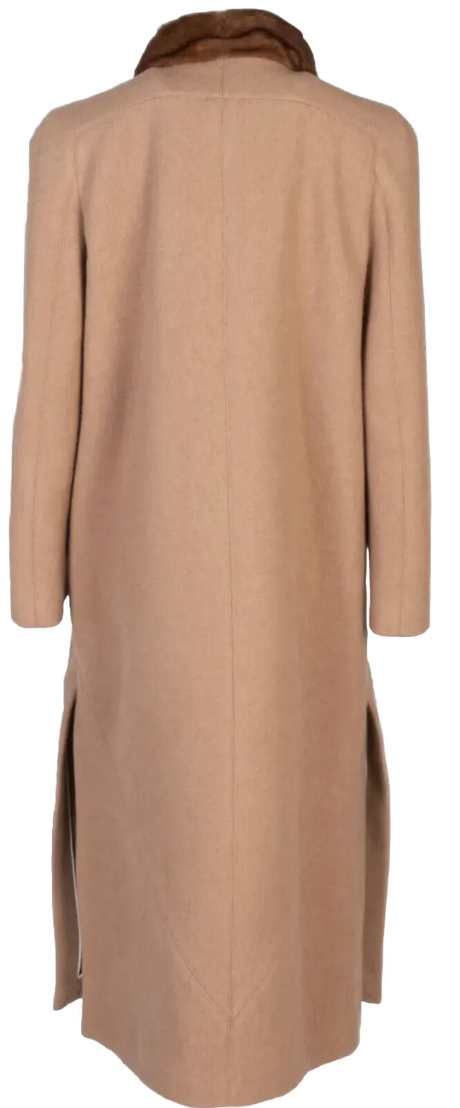 FENDI Mink Fur Collar Camel Hair Long Coat Size I 42 UK 10 US 6 ladies