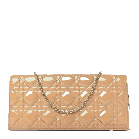 CHRISTIAN DIOR Patent Cannage Lady Dior Convertible Clutch Beige ladies